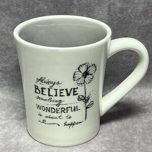 Inspirational White Ceramic Mug by Ganz Always Believe Quote Flower Design 14oz